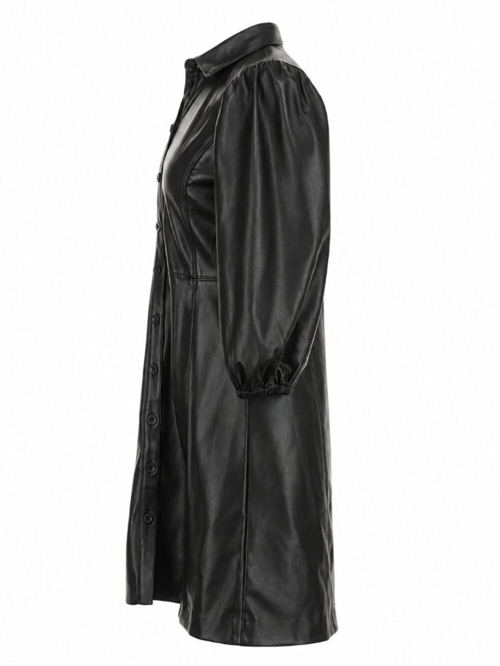 GAP Women's Black Faux Leather Button-Front Puff Sleeve Shirt Dress, XS - Picture 5 of 7
